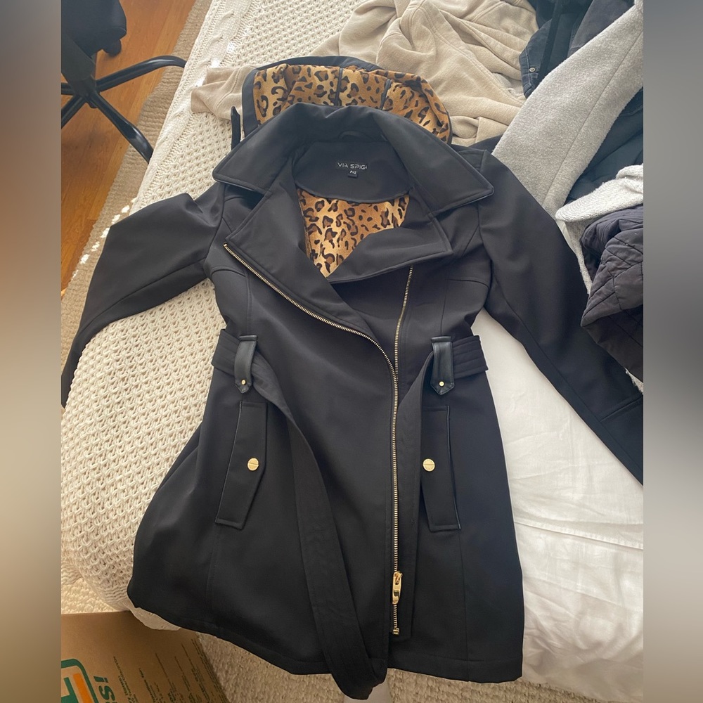 Via Spiga water resistant trench coat with leopard interior